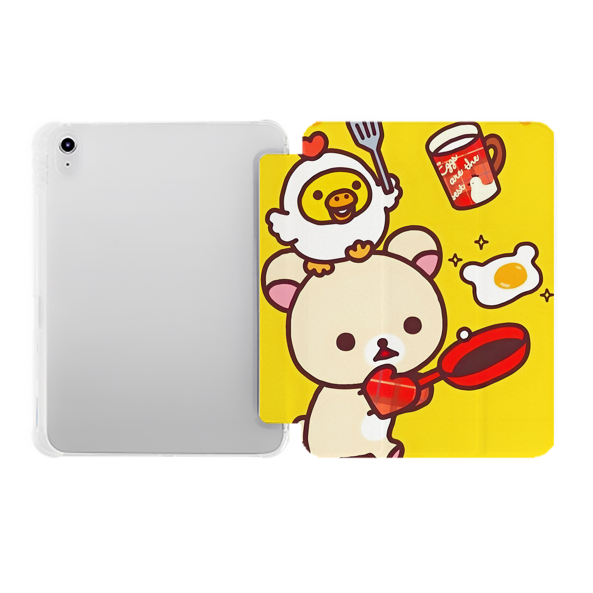 （画像用） リラックマ リラックマ キイロイトリ Rilakkuma Korilakkuma Kiiroitori IPad ケース ペン収納付き 三つ折りスタンド PUレザー×シリコン 対応機種9.5/10.5/10.9インチ